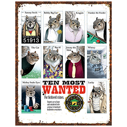 NA Most Wanted Squirrels Tin Sign 