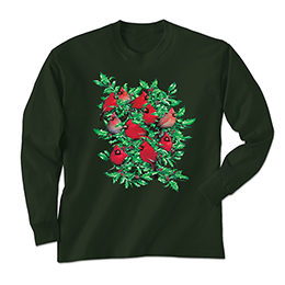 Forest Green Cardinals and Holly Long Sleeve Tees 