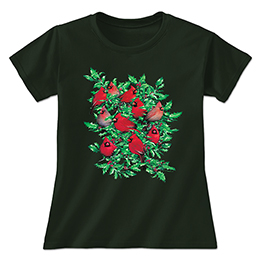 Forest Green Cardinals and Holly Ladies T-Shirts 