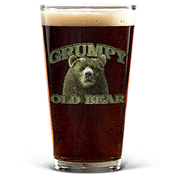 Clear Grumpy Old Bear Pint Glass - Color Printed 