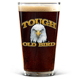 Clear Tough Old Bird Pint Glass - Color Printed 