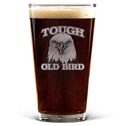 Clear Tough Old Bird Engraved Pint Glass 