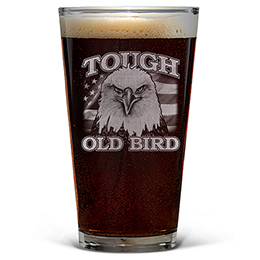 Clear Patriotic Tough Old Bird Engraved Pint Glass 