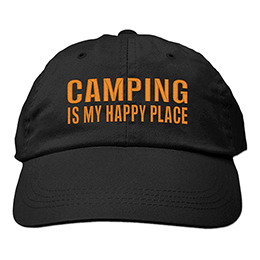 Black Camping Happy Place Embroidered Hats 