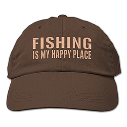 Brown Fishing Happy Place Embroidered Hats 