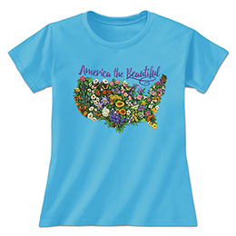 Aquatic Blue America The Beautiful Ladies T-Shirts 