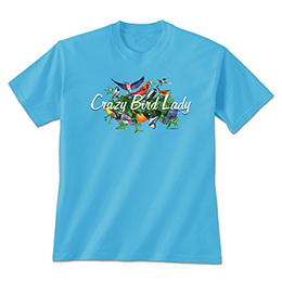 Aquatic Blue Crazy Bird Lady T-Shirts 