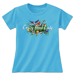 Aquatic Blue Crazy Bird Lady Ladies T-Shirts 