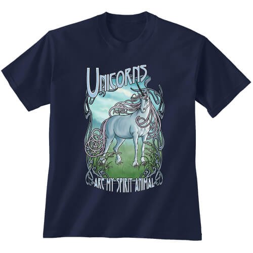 Unicorn Spirit Animal Navy Blue T-Shirt | Earth Sun Moon