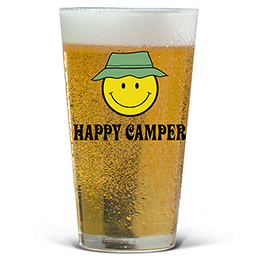 Clear Happy Camper Pint Glass - Color Printed 