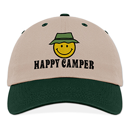 Khaki/Green Happy Camper Embroidered Hats 