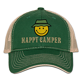 Dark Green/Khaki Happy Camper Embroidered Trucker Hat 