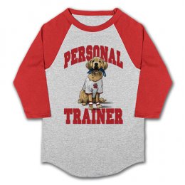 Sports Grey/Red Personal Trainer Raglan 3/4 Sleeve T-Shirts 
