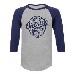 Sports Grey/Navy Take it Outside: Fish Raglan 3/4 Sleeve T-Shirts 