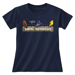 Navy Social Distancing Birds Ladies T-Shirts 