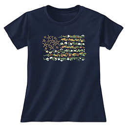 Navy Country Flower Flag Ladies T-Shirts 