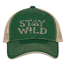 Dark Green/Khaki Stay Wild - Tent Tree Embroidered Trucker Hat 