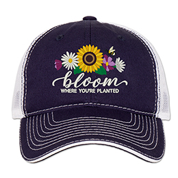 Navy/White Bloom Where You're Planted Embroidered Trucker Hat 