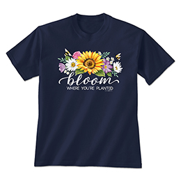 Navy Bloom Where You're Planted T-Shirts 