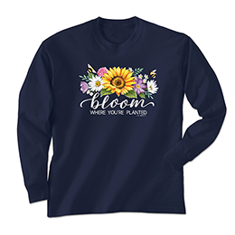 Navy Bloom Where You're Planted Long Sleeve Tees 