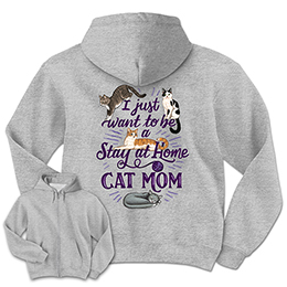 Sports Grey Stay at Home Cat Mom - Grey Zippered Hooded Sweatshirts 