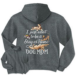 Dark Heather Stay at Home Dog Mom Zippered Hooded Sweatshirts 