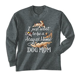 Dark Heather Stay at Home Dog Mom Long Sleeve Tees 