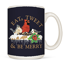 White Eat, Tweet and Be Merry Coffee Mugs 