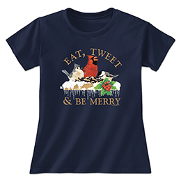 Navy Eat, Tweet and Be Merry Ladies T-Shirts 