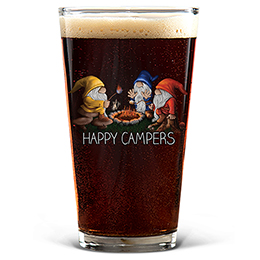 Clear Happy Camper Gnomes Pint Glass - Color Printed 