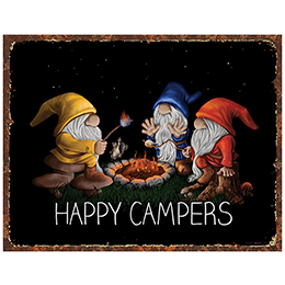 Black Happy Camper Gnomes Tin Sign 