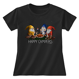 Black Happy Camper Gnomes Ladies T-Shirts 