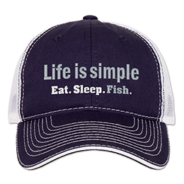 Navy/White Life is Simple - Fish Embroidered Trucker Hat 