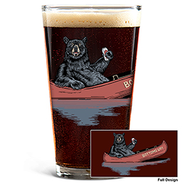 Clear Bottoms Up Bear Pint Glass - Color Printed 