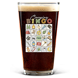 Clear Camping Bingo Pint Glass - Color Printed 