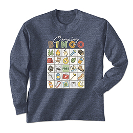 Heather Navy Camping Bingo Long Sleeve Tees 