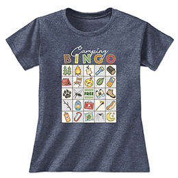 Heather Navy Camping Bingo Ladies T-Shirts 