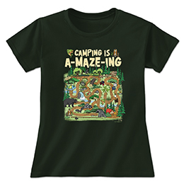 Forest Green Camping is A-MAZE-ing Ladies T-Shirts 