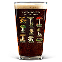Clear How to Identify Mushrooms Pint Glass - Color Printed 