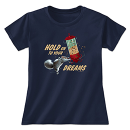 Navy Hold On Squirrel Ladies T-Shirts 