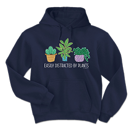Navy Easily Distracted By Plants Hooded Sweatshirts 