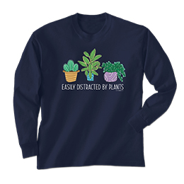 Navy Easily Distracted By Plants Long Sleeve Tees 