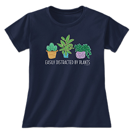 Navy Easily Distracted By Plants Ladies T-Shirts 