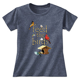 Heather Navy Feed the BIrds Ladies T-Shirts 