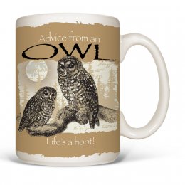 White Advice Owl Coffee Mugs 