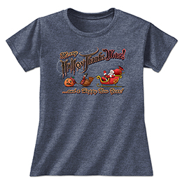 Heather Navy MerryHallowThanksMas Ladies T-Shirts 