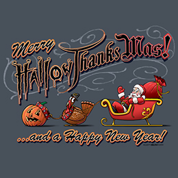 Heather Navy MerryHallowThanksMas T-Shirt 