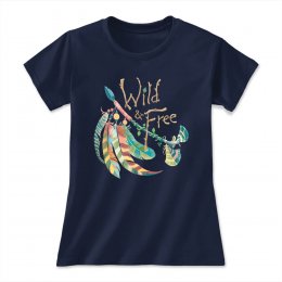 Navy Blue Wild and Free Ladies T-Shirts 